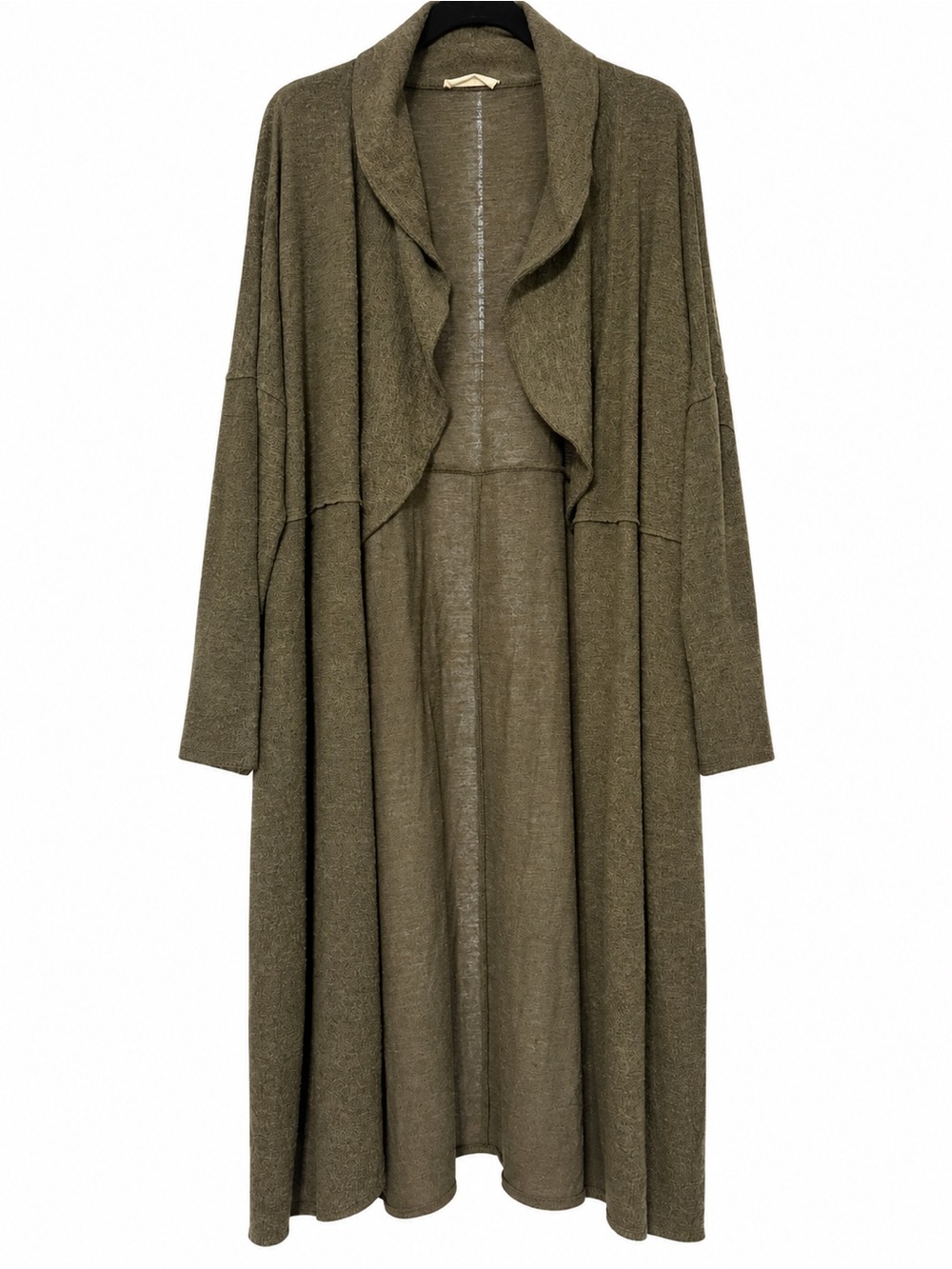 Bucket List Olive Green Long Open Front Draped Cardigan L